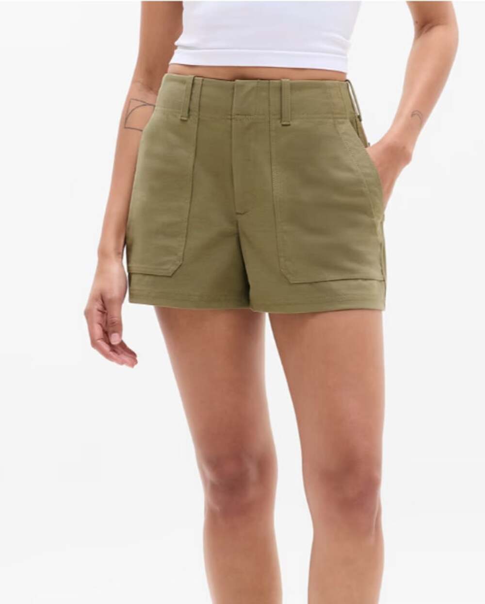 Athleta Size 10 Skyline High Rise Olive Tailored Shorts 4" Inseam